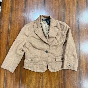 Nicole Miller Linen Blazer Womens Size 10 Tan Cropped Jacket Tailored Fit